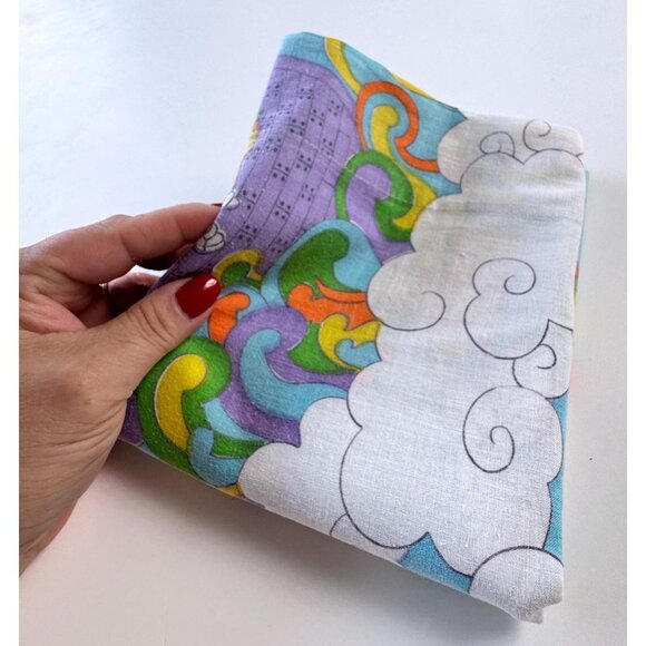 Vintage 1970s single pillowcase, Sears Noah's Ark, blue, purple, orange - Picture 10 of 10